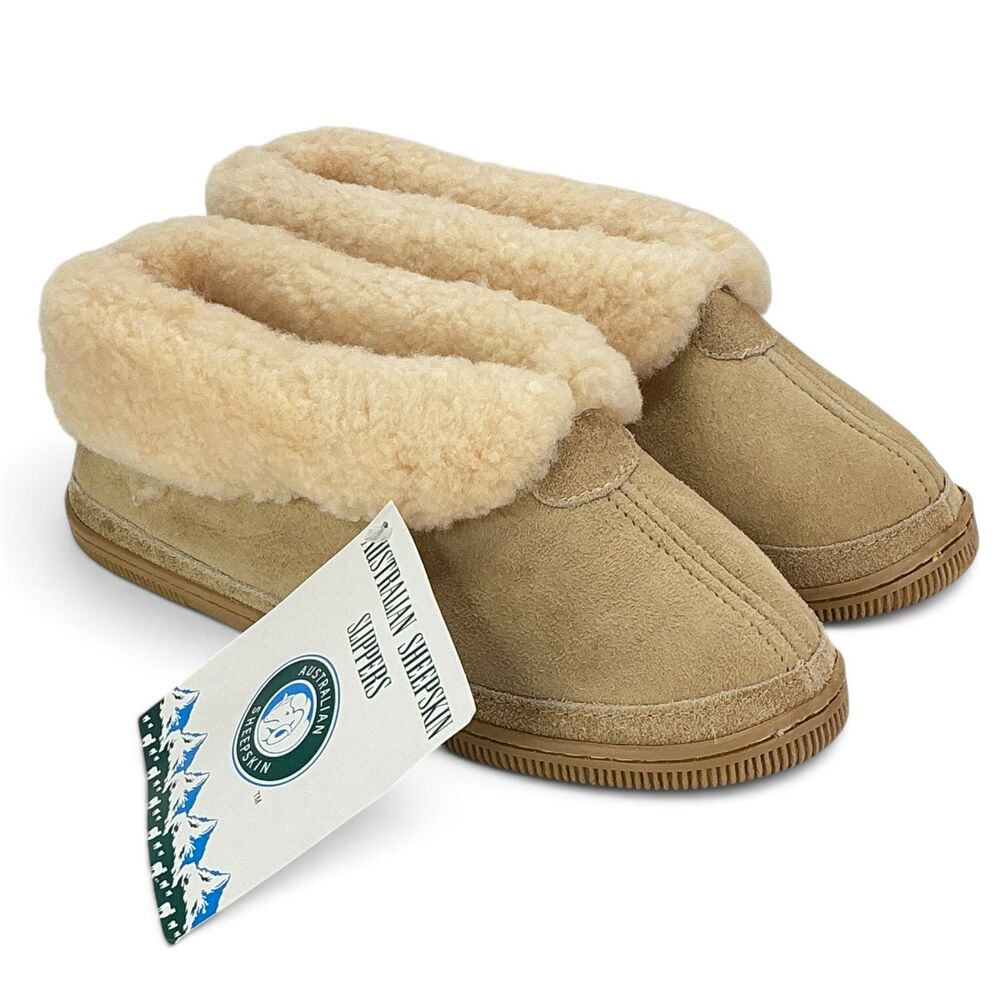 Australian Sheepskin Shearling Slippers Ankle Boot Tan Suede Mens sz 8 Ladies 9